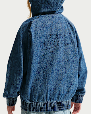 Nike Sportswear Collection Big Kids' Full-Zip Hooded Denim Jacket